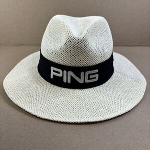 Vintage 90s PING Golf Black Karsten Men's Straw Panama Sun Hat Cap USA Small